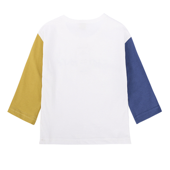 Παιδική μπλούζα για το φθινόπωρο με χρωματιστά μανίκια και επιγραφή - unisex