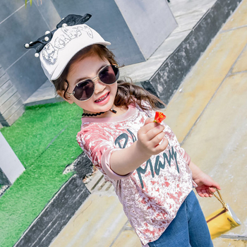 Κομψή παιδική μπλούζα βελούδου για κορίτσια με επιγραφή