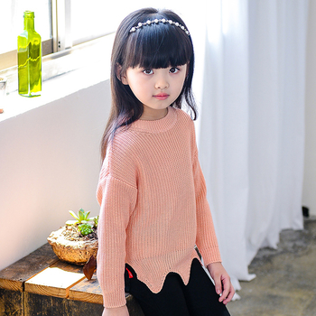 Стилен плетен детски пуловер за момичета в три цвята