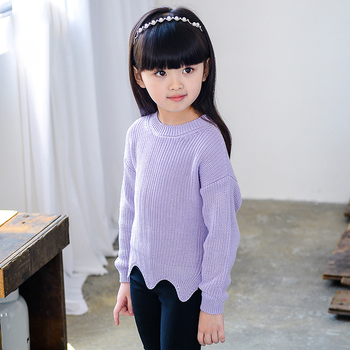 Стилен плетен детски пуловер за момичета в три цвята