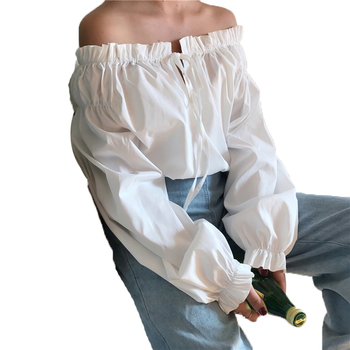 Есенна дамска блуза с голи рамене в свободен стил и в два цвята