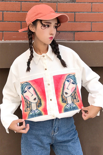 Γυναικείο πουκάμισο με εικόνες δύο χρώματα