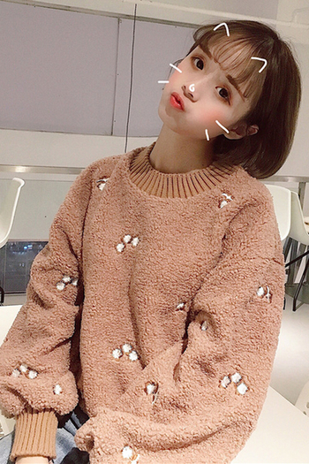 Πολύ ζεστό γυναικείο πουλόβερ με κολάρο σε σχήμα O και ευρύ σχέδιο