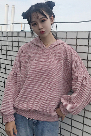 Αθλητικό πλεκτό γυναικείο πουλόβερ με κουκούλα