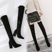 Casual γυναικείες υψηλές μπότες με παχιά τακούνια και φερμουάρ