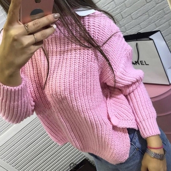 Дамски пуловер от топла вълна,4 цвята