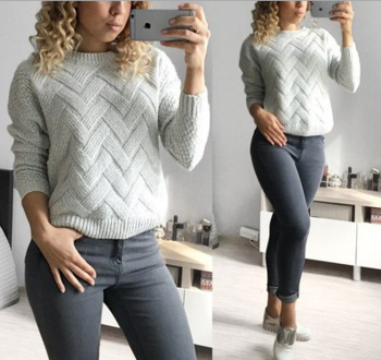 Дамски пуловер в ретро стил с О-образна яка ,6 цвята