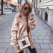 Γυναικείο μακρύ πουλόβερ με V-λαιμό και floral κεντήματα, 4 χρώματα