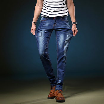 Мъжки ежедневни дънки модел slim fit в дънково син цвят