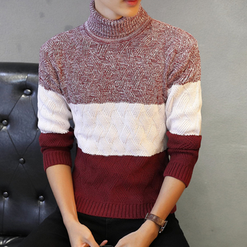 Топъл мъжки ежедневен пуловер с полувисока яка тип поло,преливащи цветове