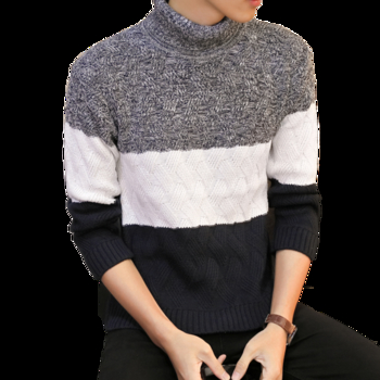 Топъл мъжки ежедневен пуловер с полувисока яка тип поло,преливащи цветове