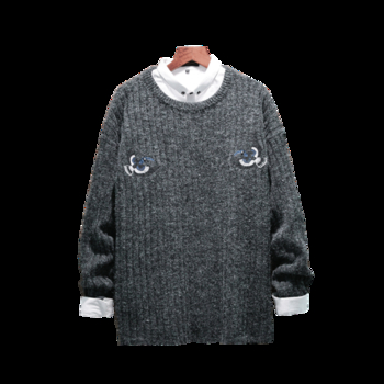 Ανδρικό πουλόβερ με μαλακό μαλλί και κολάρο σε σχήμα Γ σε γκρι και σκούρο γκρι χρώμα