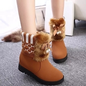 Зимни дамски непромокаеми боти с мек пух и лъскави перли 