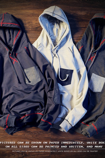 Σπορ-κομψό ανδρικό αντιανεμικό  φούτερ με κουκούλα, διακοσμητική τσέπη και κορδόνια