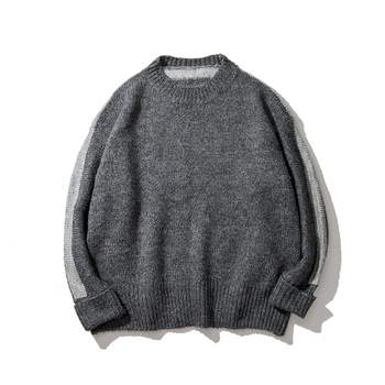 Топъл мъжки пуловер с О-образно деколте в два цвята