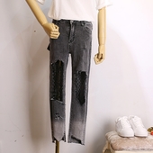 Стилни дамски дънки в преливащ цвят - накъсани с мрежа