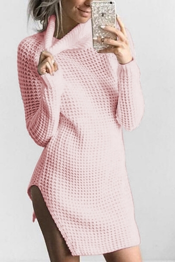 Дълъг плетен дамски пуловер с поло яка в три цвята