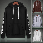 Актуален мъжки суичер с качулка, висящи връзки и надписи по ръкавите, 4 цвята