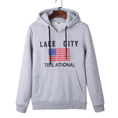 Плътен и удобен мъжки суичер тип анурак с качулка,надпис и шарен принт