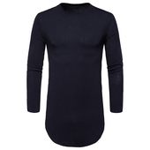 Модерна мъжка long блуза с дълъг ръкав,О-образна яка и ципове от двете страни