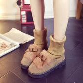 Μοντέρνες γυναικείες ζεστές μπότες με γούνα και κορδέλα