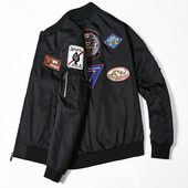 Актуално и модерно мъжко яке тип бомбер с О-образна яка, нашивки и кръпки - 3 цвята