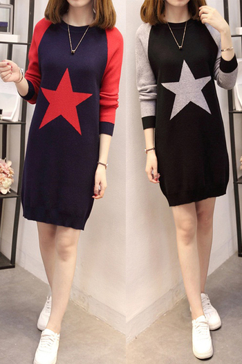 Дамска есенна  рокля тип пуловер със звезда - два модела 