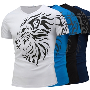 Ανδρική μπλούζα με  κοντό μανίκι και σχήματος V κολάρο και εκτύπωση, 4 χρώματα