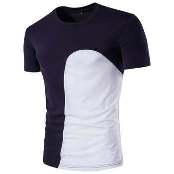 Раздвижена мъжка тениска с къс ръкав и О-образна яка в преливащи цветове
