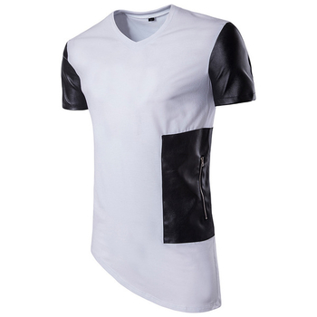 Ανδικό μοντέρνο T-shirt και με  χωρίς μανίκια, από οικολογικό δέρμα και διακοσμητικό φερμουάρ + ασύμμετρο μήκος