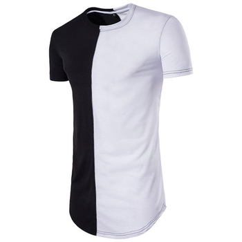 Ανδρική μπλούζα με κοντό μανίκι και περιλαίμιο O, σε 2 ρέουσες αποχρώσεις - 5 σχέδια