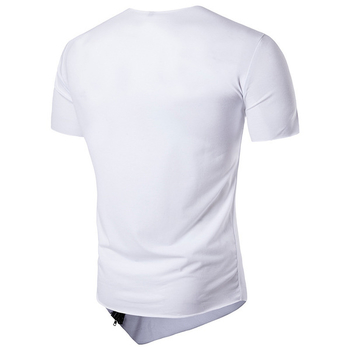 Μοντέρνο ανδρικό  μπλουζάκι με στοιχεία από απαλό οικολογικό δέρμα, διακοσμητικά φερμουάρ και ασύμμετρο μήκος