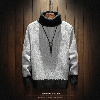 Много стилен и топъл мъжки ежедневен вълнен пуловер с висока О-образна яак - 2 цвята