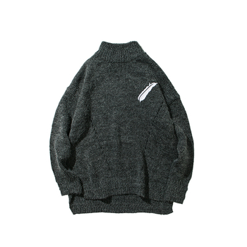 Стилен мъжки пуловер с О-образна хлабава яка и семпла бродерия , 3 цвята