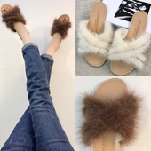 Κυρίες παντόφλες με επίπεδη σόλα και χνούδι σε τρία χρώματα