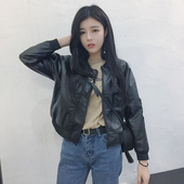 Σακάκι φθινοπώρου για γυναίκες από οικολογικό δέρμα σε μαύρο χρώμα