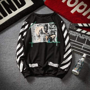 Η casual μπλούζα των ανδρών με ενδιαφέροντα μοτίβα hip-hop και εκτυπωτές + O-κολάρο