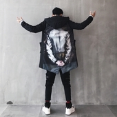 Μακρύ μπουφάν ανδρών με κουκούλα και εκτύπωση ισχίου στην πλάτη με στυλ HIP-HOP