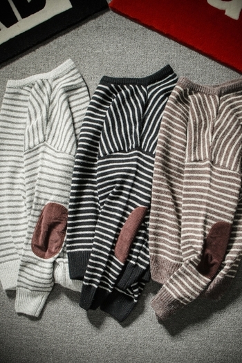 Мъжки пуловер на райета с О-образна яка , 3 цвята