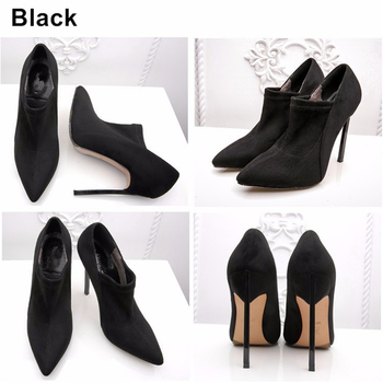 Стилни дамски обувки подходящи за всеки повод с висок ток и велурено горно покритие