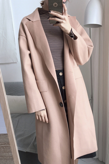 Есенно дамско дълго палто с копче в два цвята