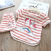 Ριγέ παιδικό σετ για κορίτσια από μπλούζα και παντελόνι με εφαρμογή